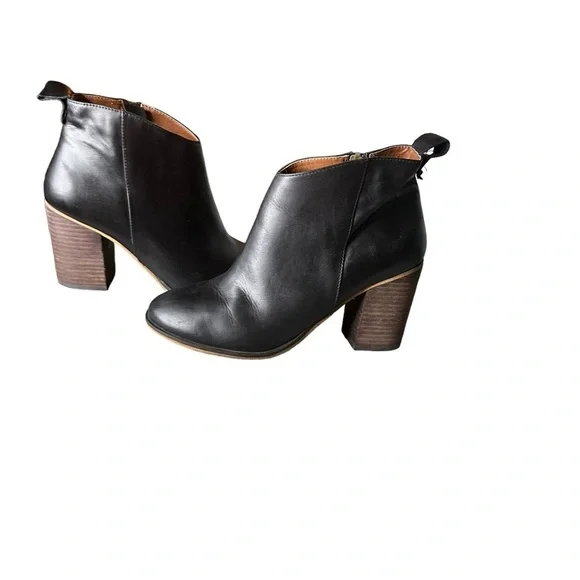 BP. Lance Black Leather Ankle Booties, Round Toe, Zip Closure, Block Heel sz 7.5 - Picture 6 of 14